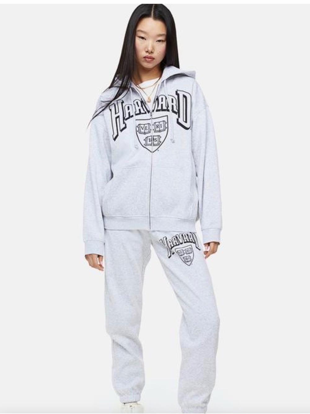 H&M Light Gray Harvard Zip Hoodie and Joggers Set size S